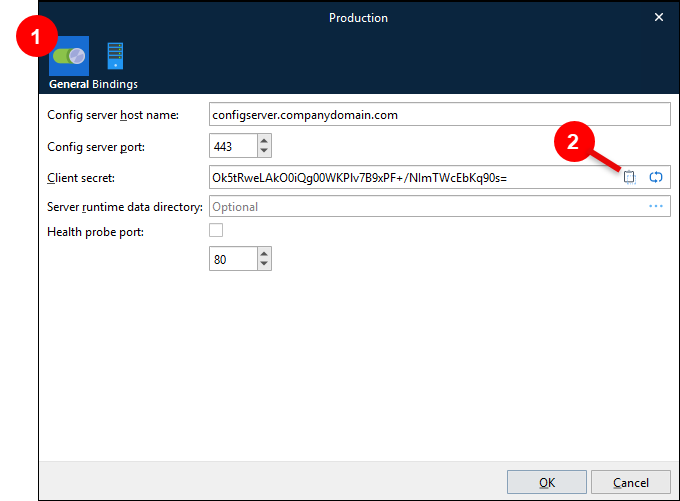 A number-annotated screenshot of the General tab of the environment properties window.